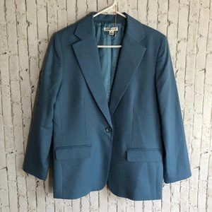 Pendelton Women's Blazer Jacket 100% Virgin Wool Blue Size 12 Lined One Button